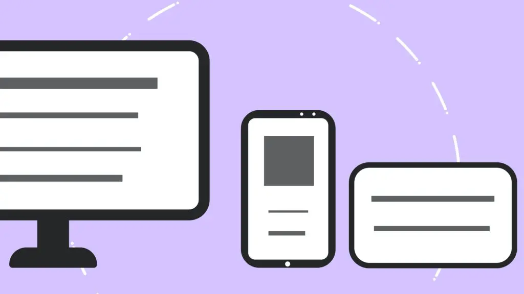 Animated phone tablet and computer with a purple background