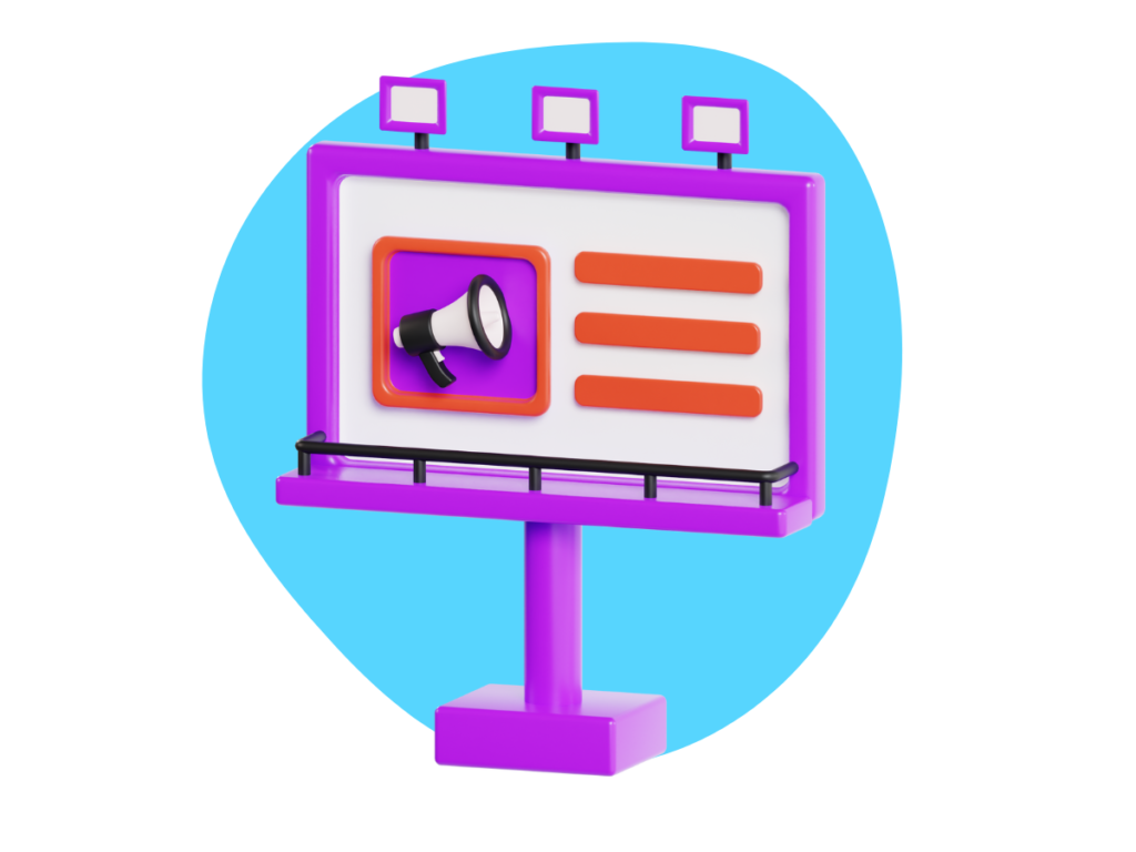 A cartoon purple billboard.